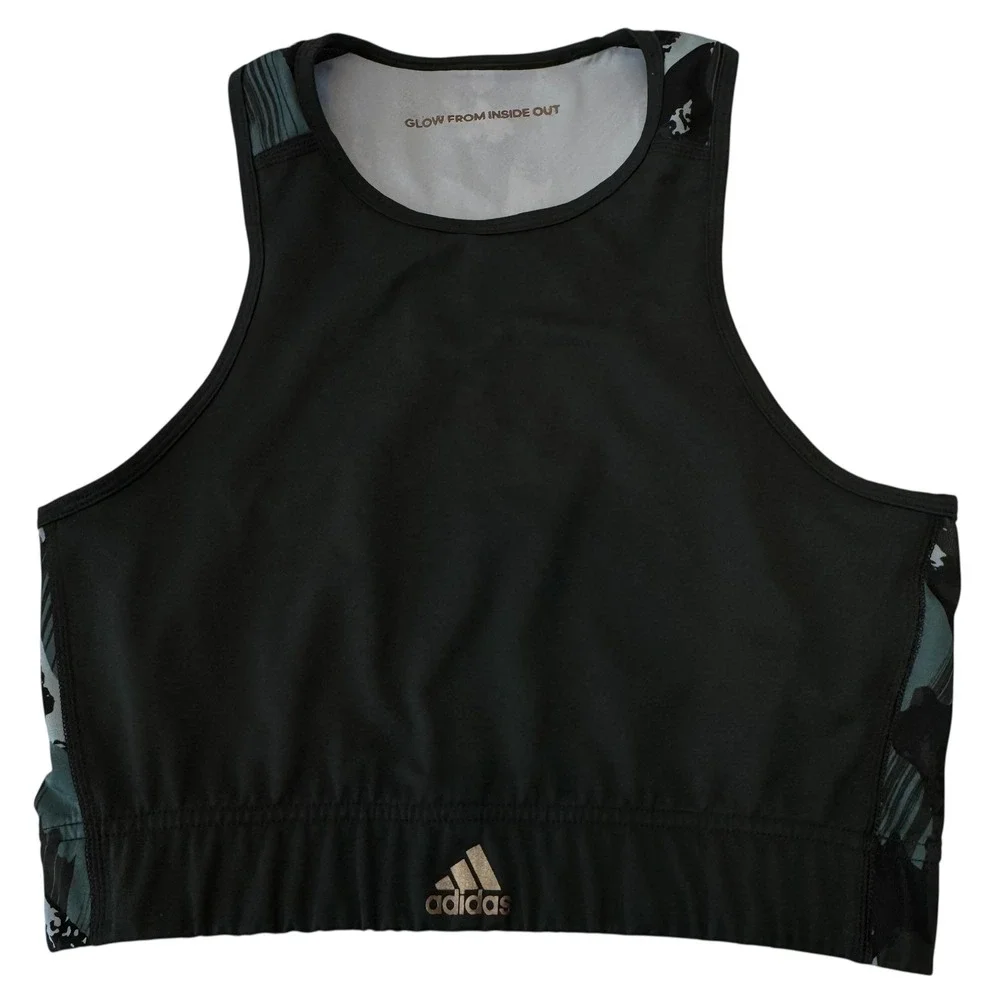 Adidas‎ Women's Camo Print Racerback Sports Bra Black Green Size M #531